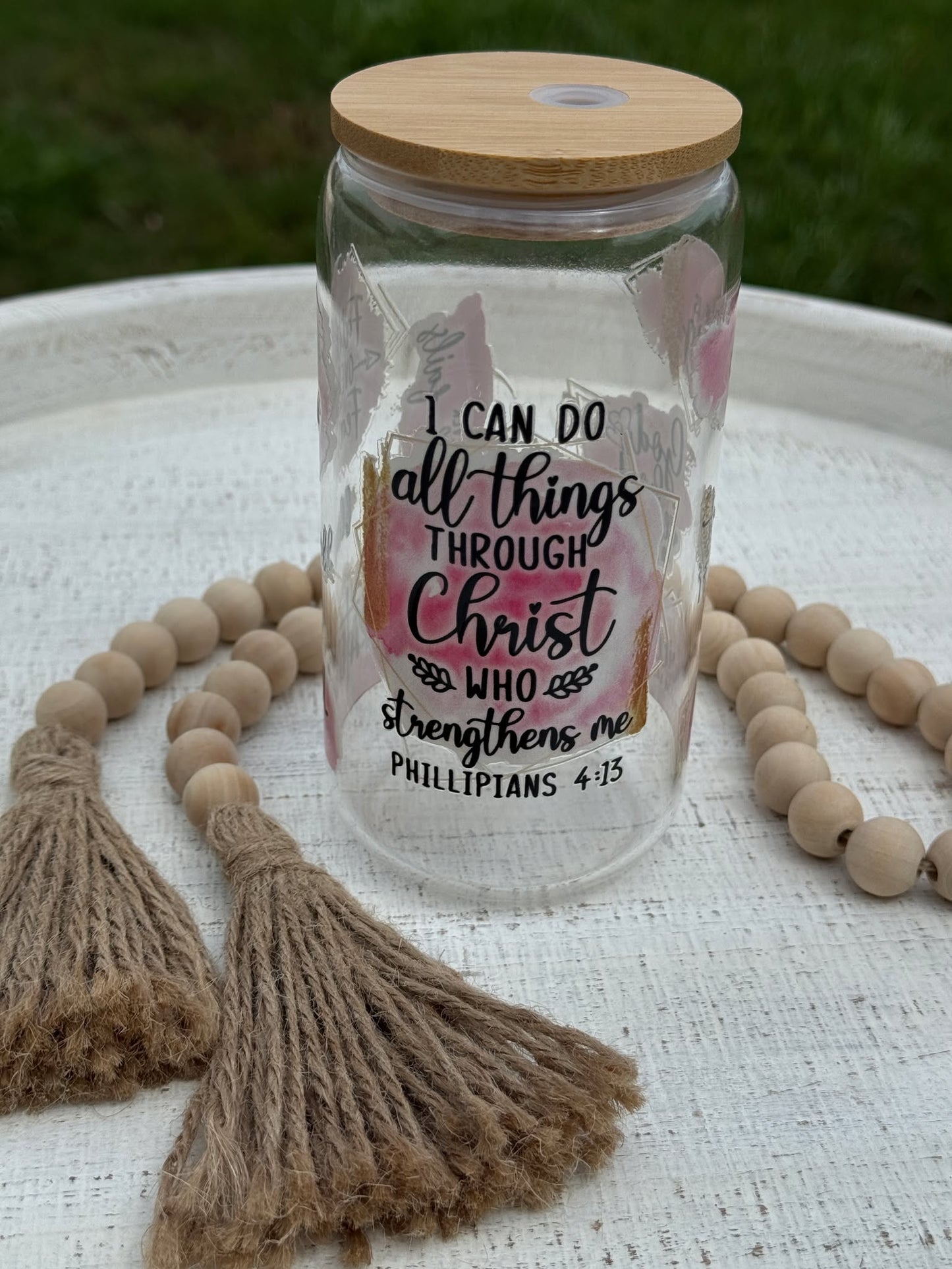 Bible Verse Clear 16 oz Glass Cup