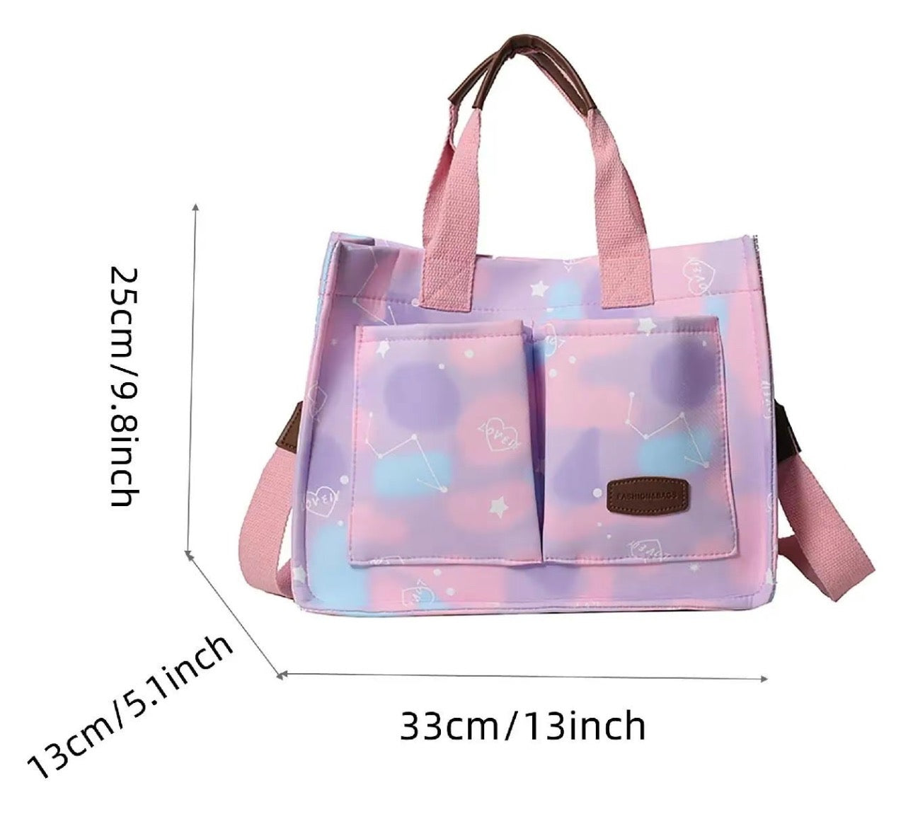 Pink & Purple tote with white hearts