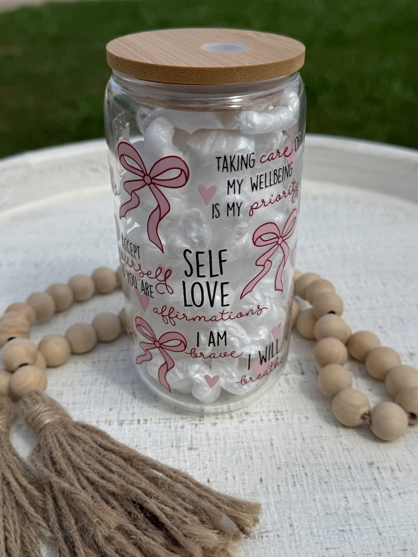 Self Love Bows 16 oz Glass Cup
