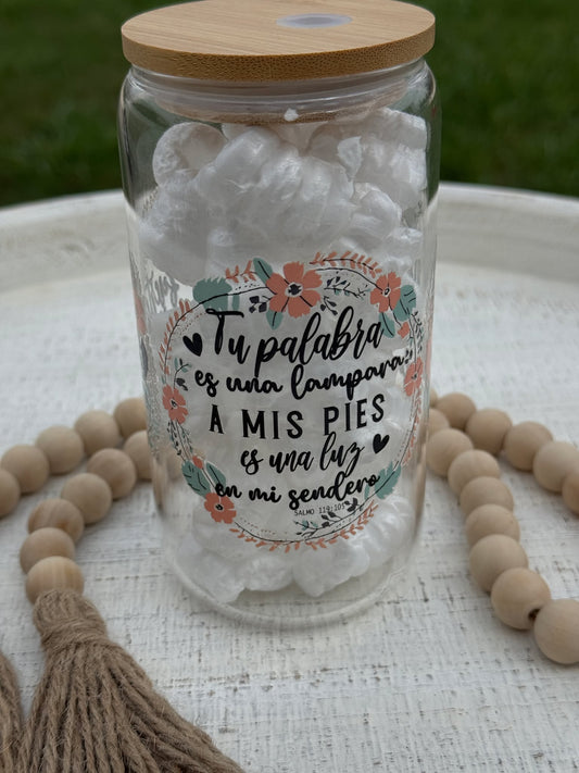Salmo 119:105 Spanish Bible Verse 16 oz Glass Cup