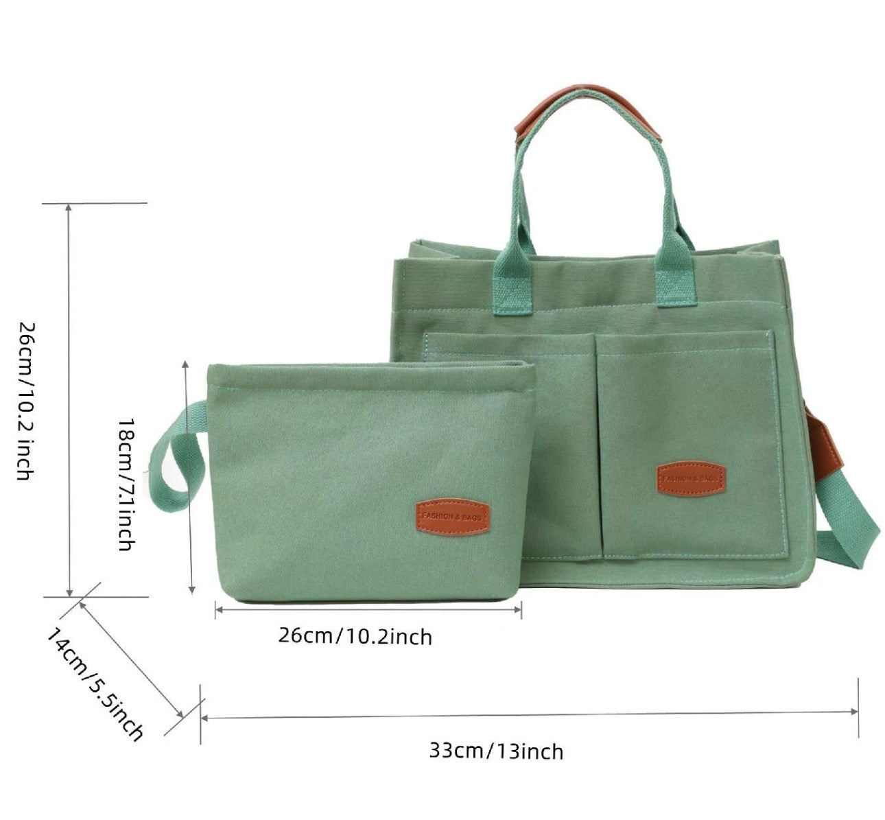 Solid green tote bag set