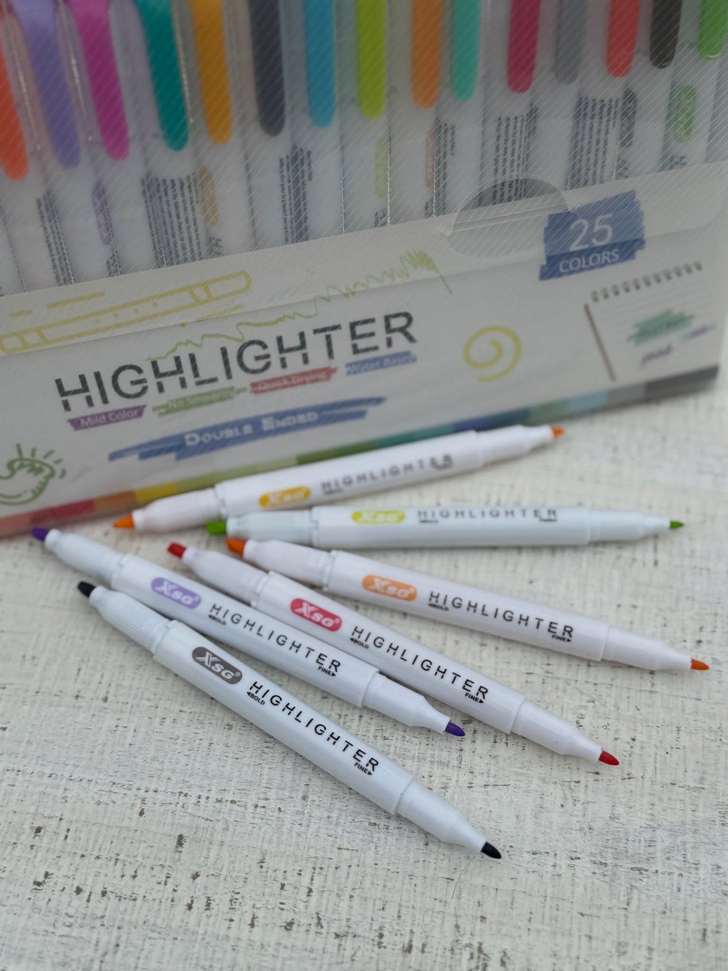 25 Double-End Highlighters, Fine Head + Chisel Head