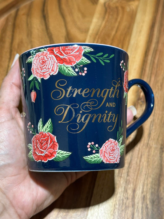 Strength and Dignity Pink Roses Ceramic Coffee Mug - Proverbs 31:25