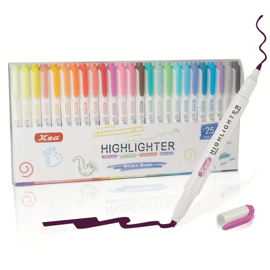 25 Double-End Highlighters, Fine Head + Chisel Head