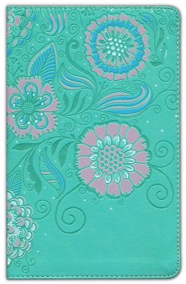 NLT Girls Life Application Study Bible--soft leather-look, teal/pink with flowers